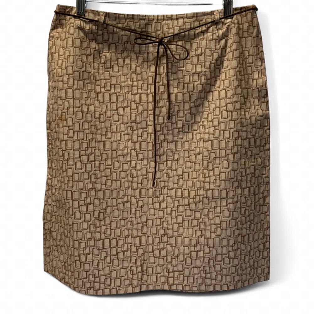 Ann Taylor Vintage Stretch Pencil Skirt Size 12 Tan Brown Geometric Knee Length